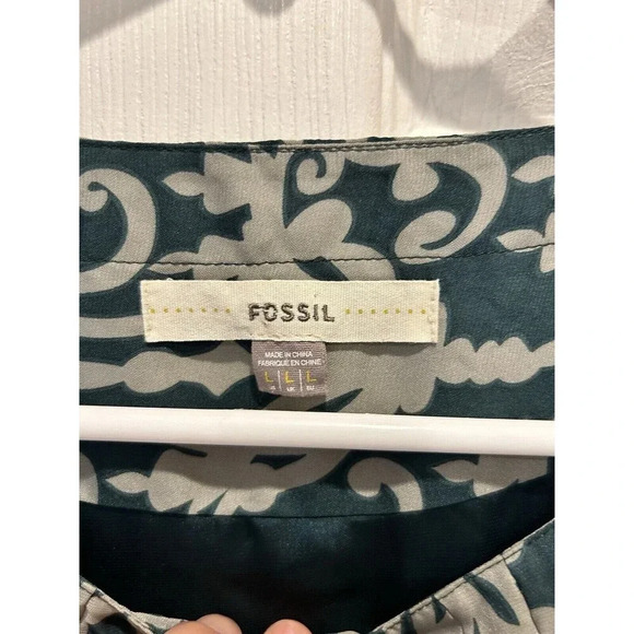 Fossil Womens Dress 3/4 Sleeve Geometric Ikat Boho Mini Teal Size Large Pockets - Picture 3 of 8